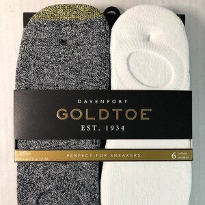 GOLDTOE Davenport No Show Socks 6-Pair White, Gray, BLK Mens Extended Size 12-16